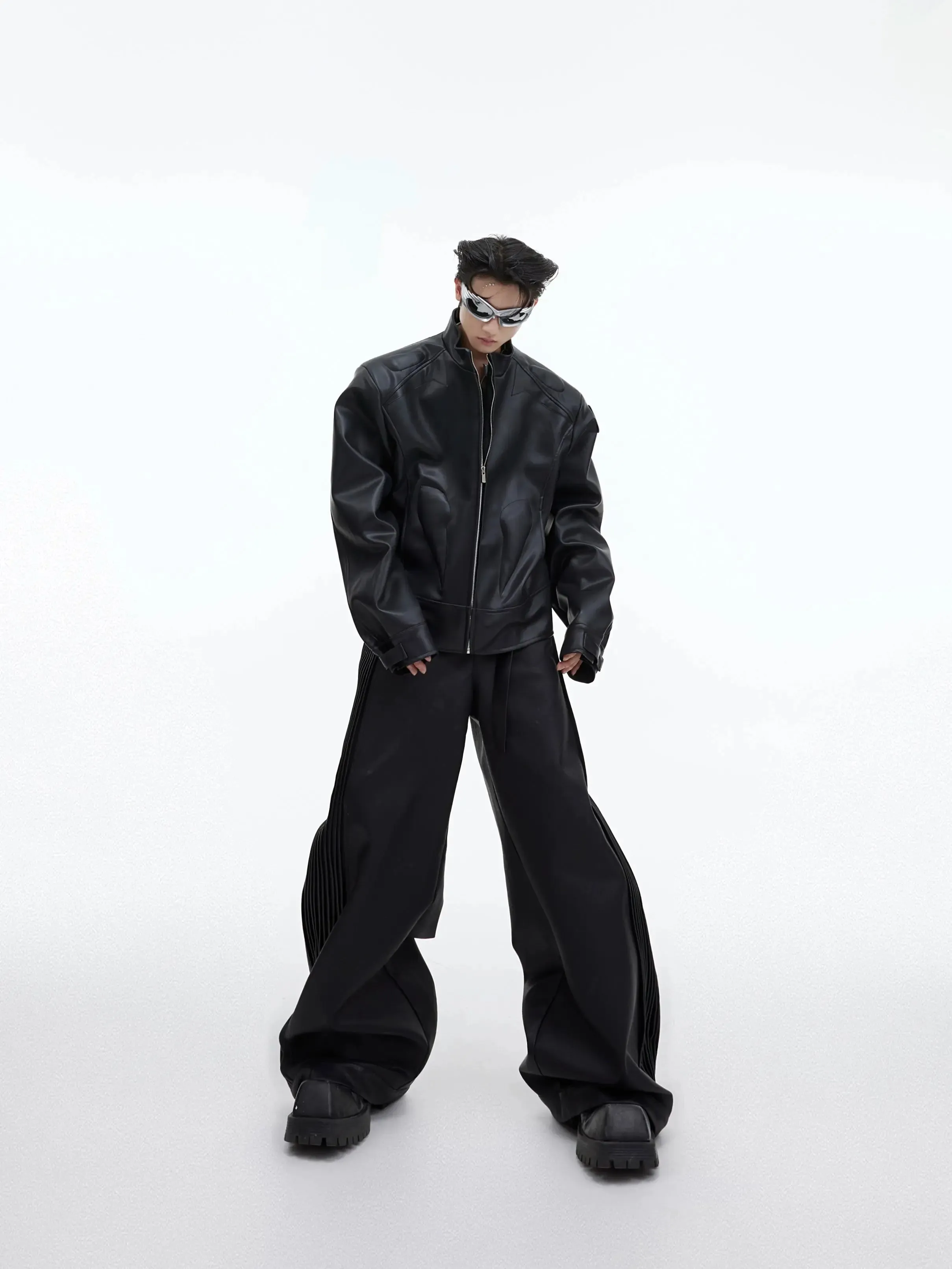 【23s September.】Metallic Logo 3D Deconstructed Leather Jacket