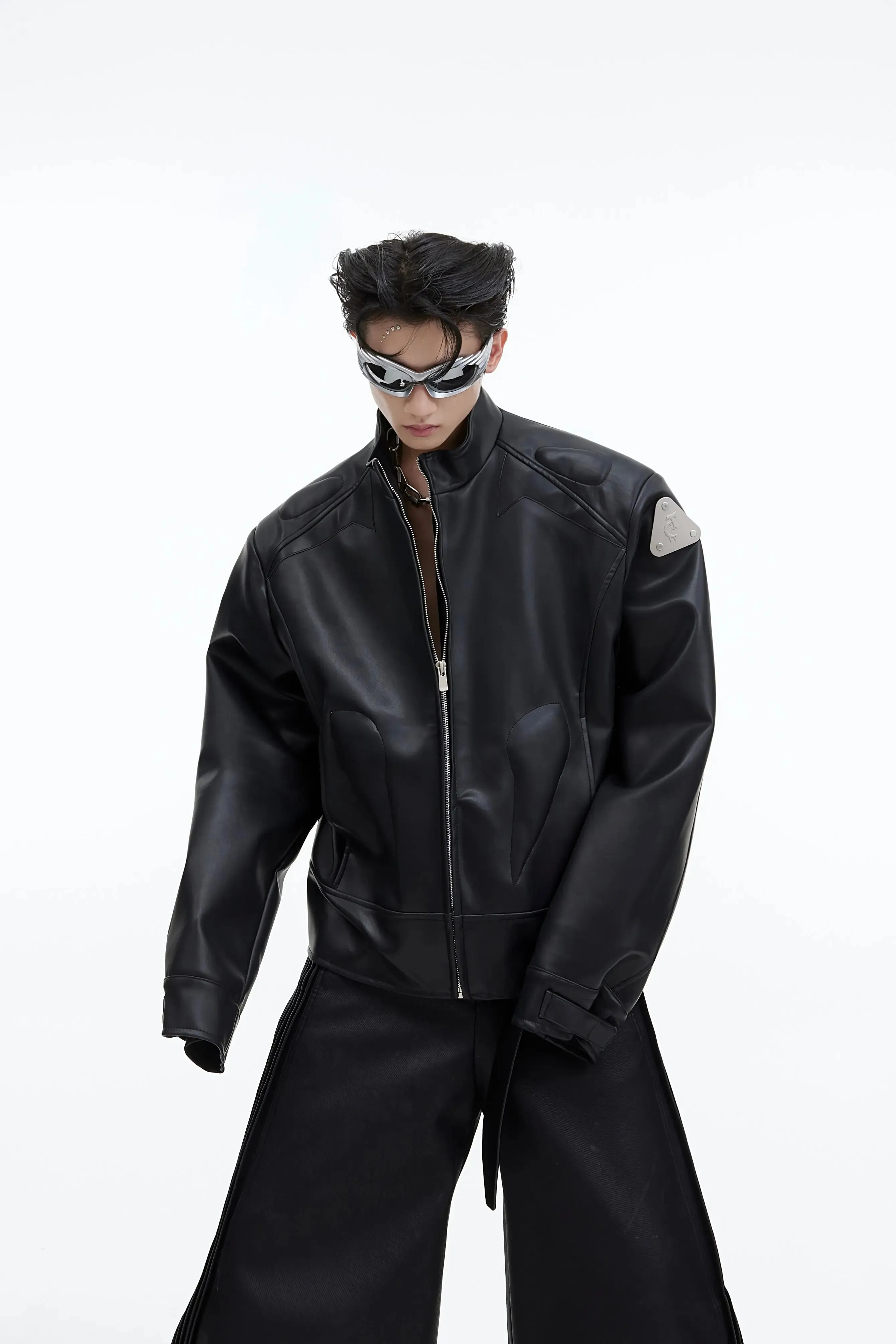 【23s September.】Metallic Logo 3D Deconstructed Leather Jacket