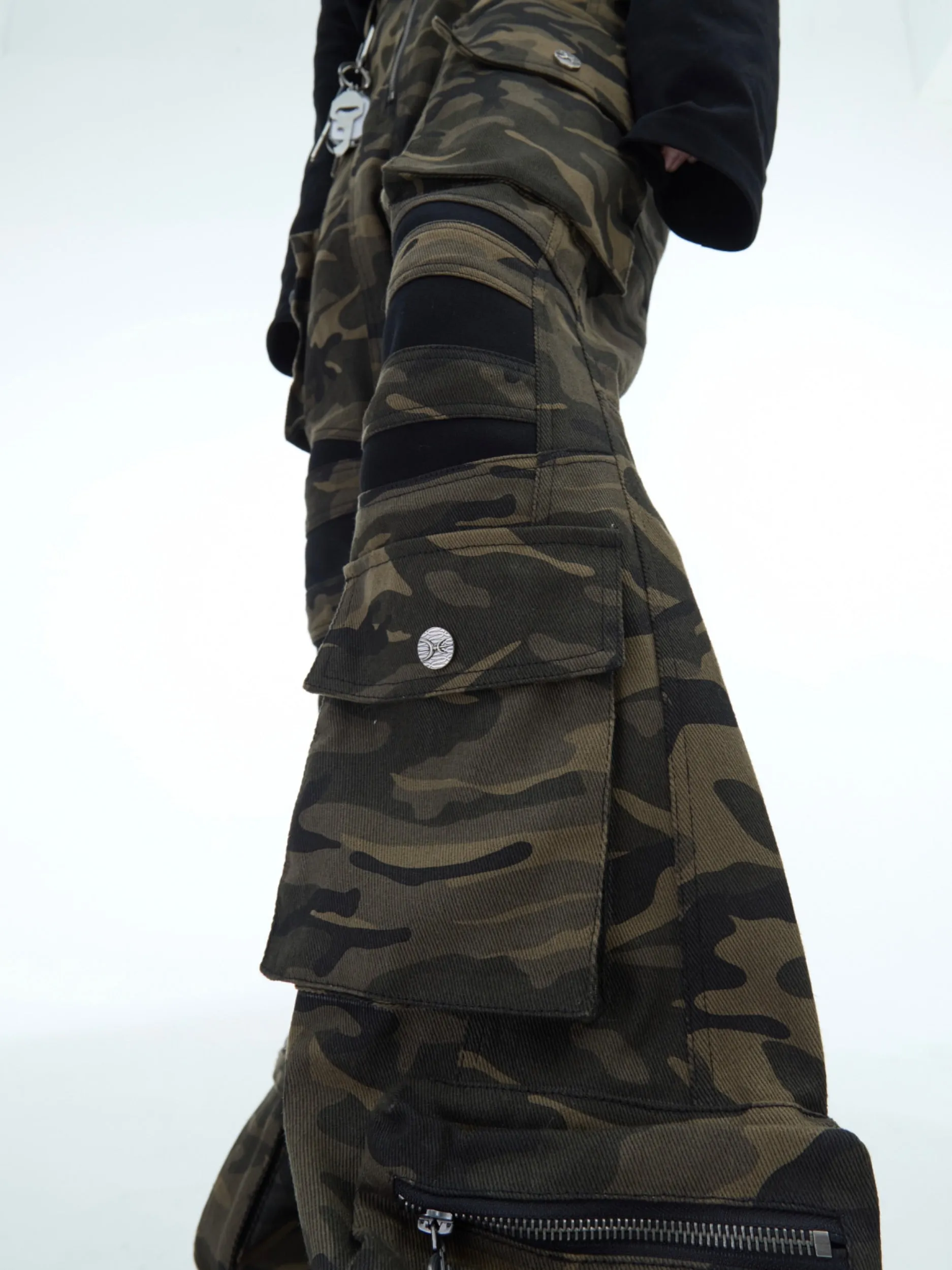 【24s Dec.】Vintage distressed washed camouflage loose overalls
