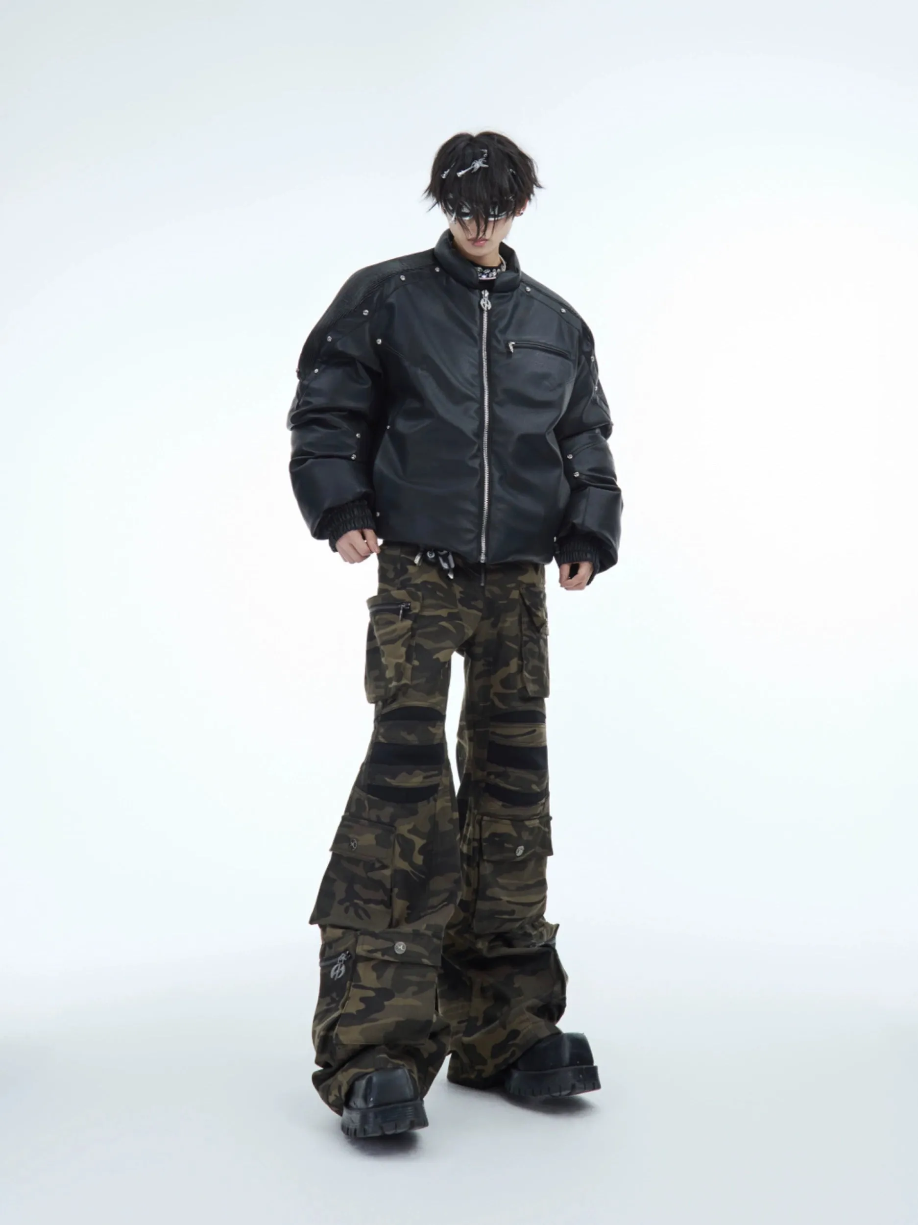 【24s Dec.】Vintage distressed washed camouflage loose overalls