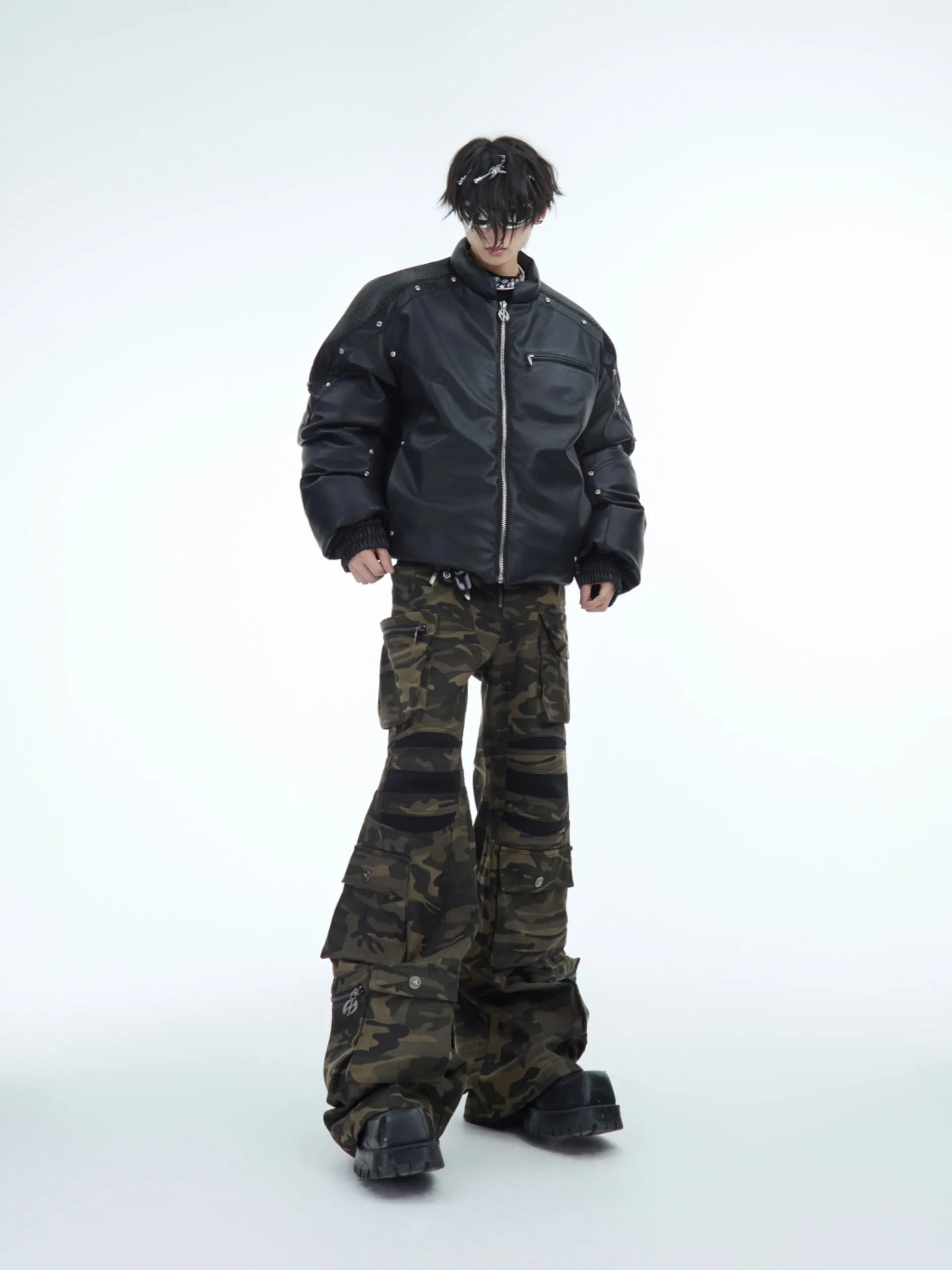 【24s Dec.】Vintage distressed washed camouflage loose overalls