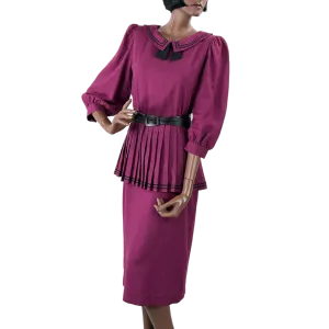 80s 90s Purple Peplum Vintage Dress 20s Middy Sailor Inspired Medium Sabino VFG