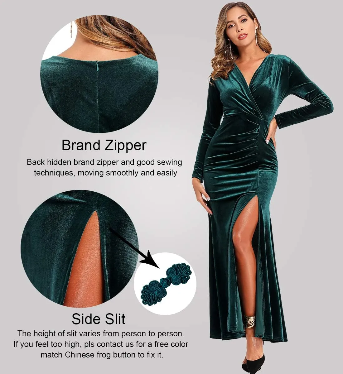 Ababalaya Long Sleeve Wrap Velvet Long Formal Dresses Cocktail Dress