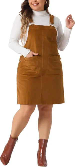 Agnes Orinda Plus Size Women's Suspender Skirt Adjustable Strap Pinafore Corduroy Overalls Dress Skirts