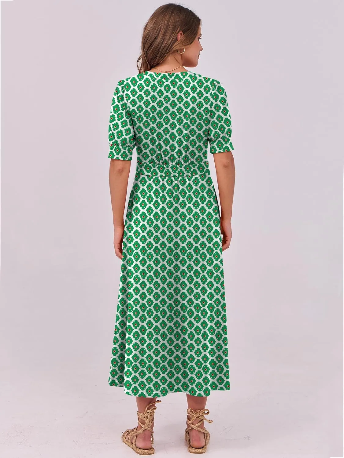 ANRABESS Women Boho Maxi Dresses Summer Short Sleeve V Neck Flowy Swing A-Line Casual Beach Long Dress
