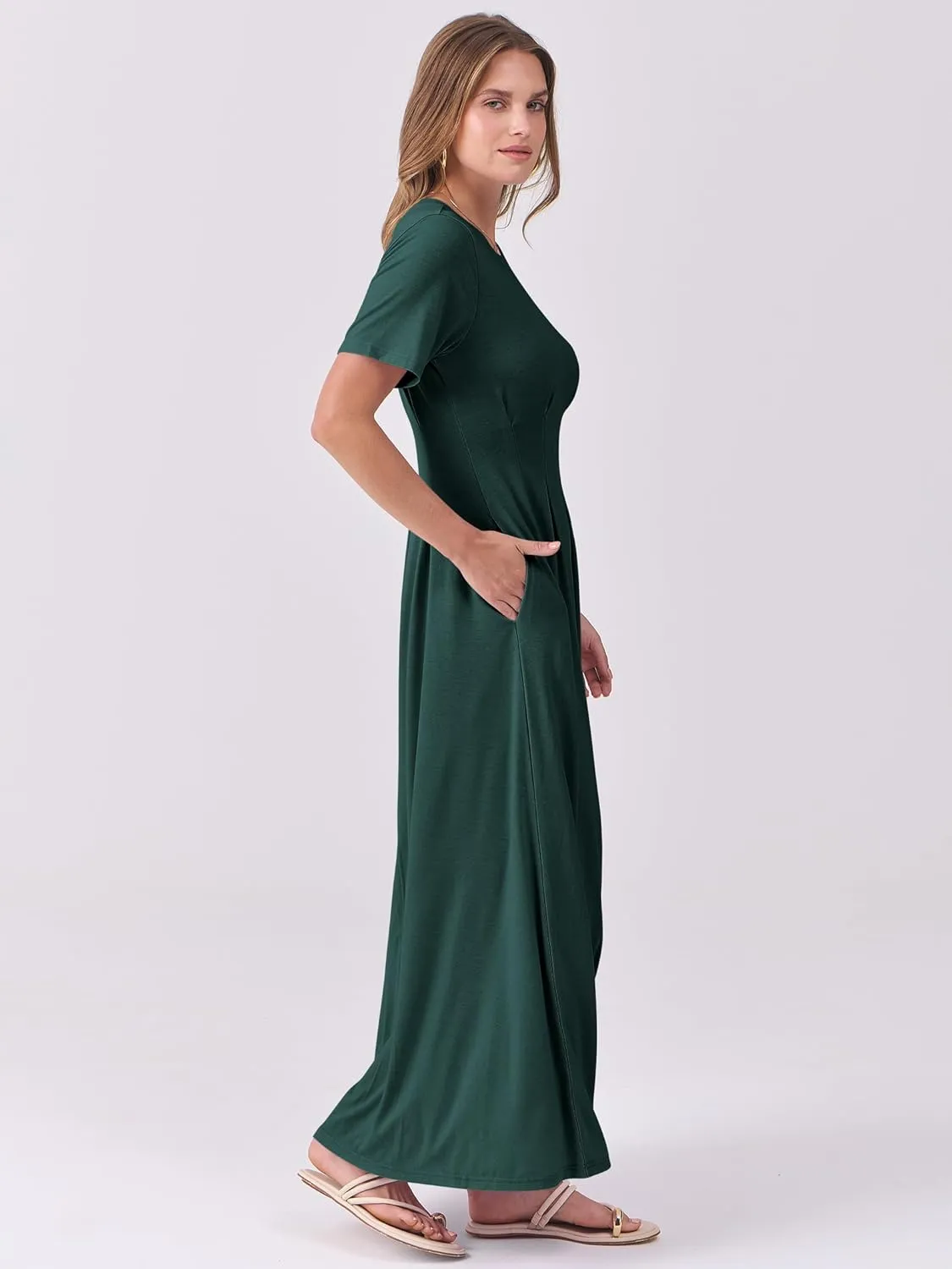 ANRABESS Women's Summer Casual Dress Short Sleeve Crewneck Pleated Waisted Swing Flowy 2025 A Line Beach Maxi Long Dresses