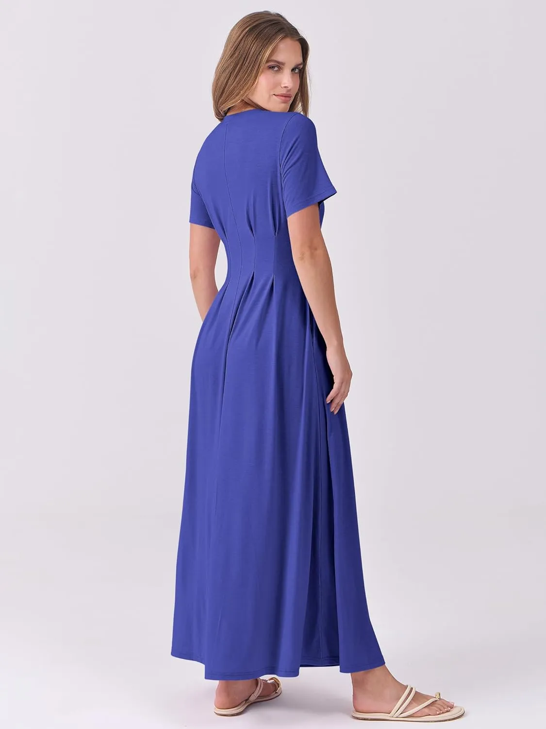 ANRABESS Women's Summer Casual Dress Short Sleeve Crewneck Pleated Waisted Swing Flowy 2025 A Line Beach Maxi Long Dresses