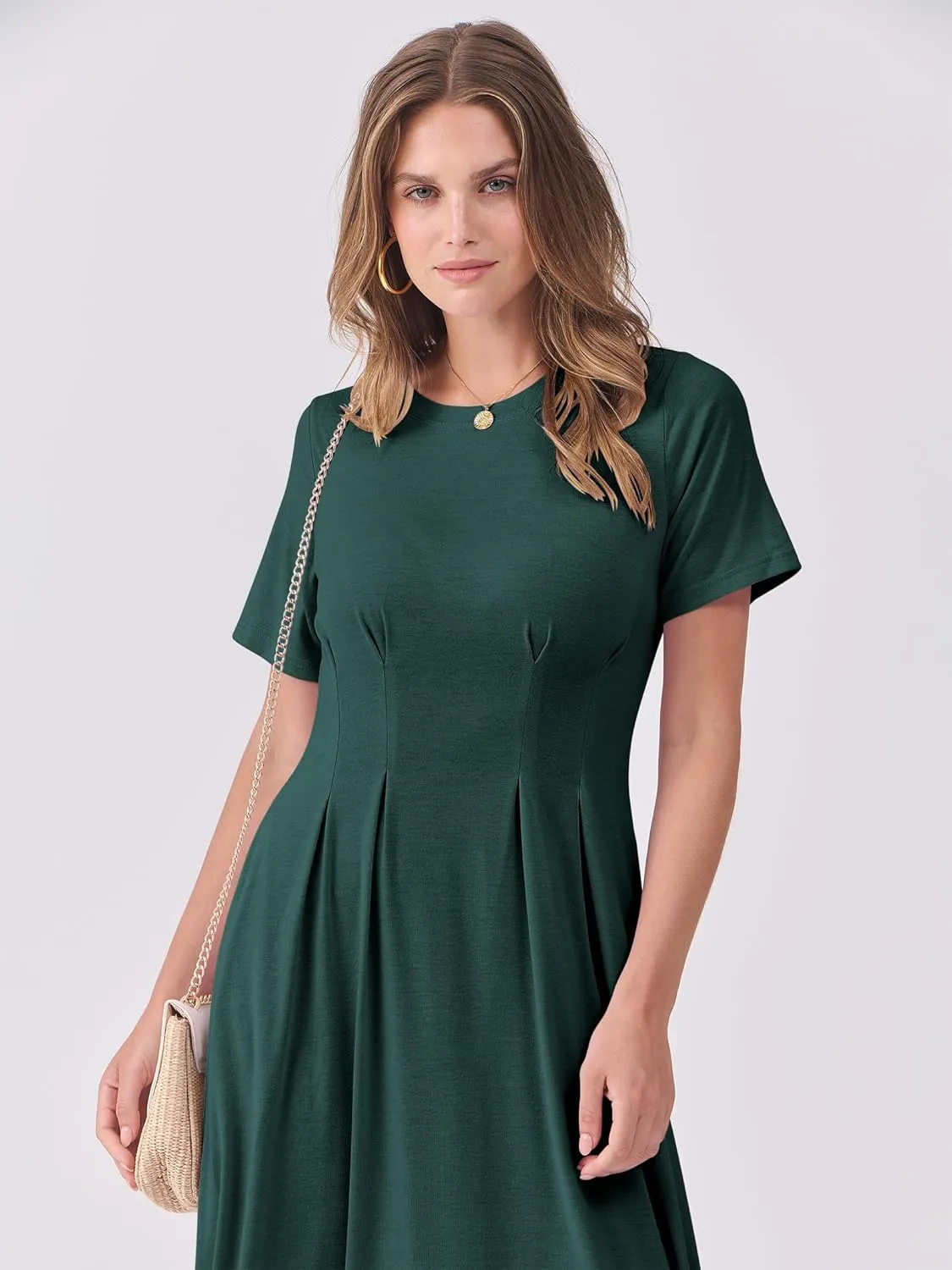 ANRABESS Women's Summer Casual Dress Short Sleeve Crewneck Pleated Waisted Swing Flowy 2025 A Line Beach Maxi Long Dresses