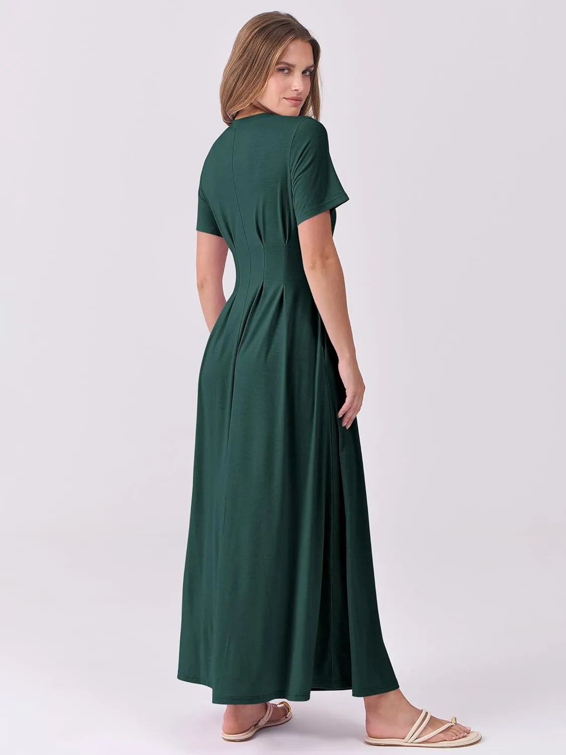 ANRABESS Women's Summer Casual Dress Short Sleeve Crewneck Pleated Waisted Swing Flowy 2025 A Line Beach Maxi Long Dresses