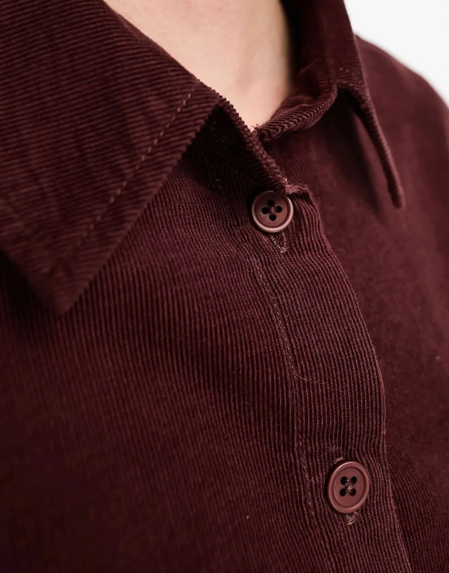 ASOS cropped corduroy shirt in burgundy