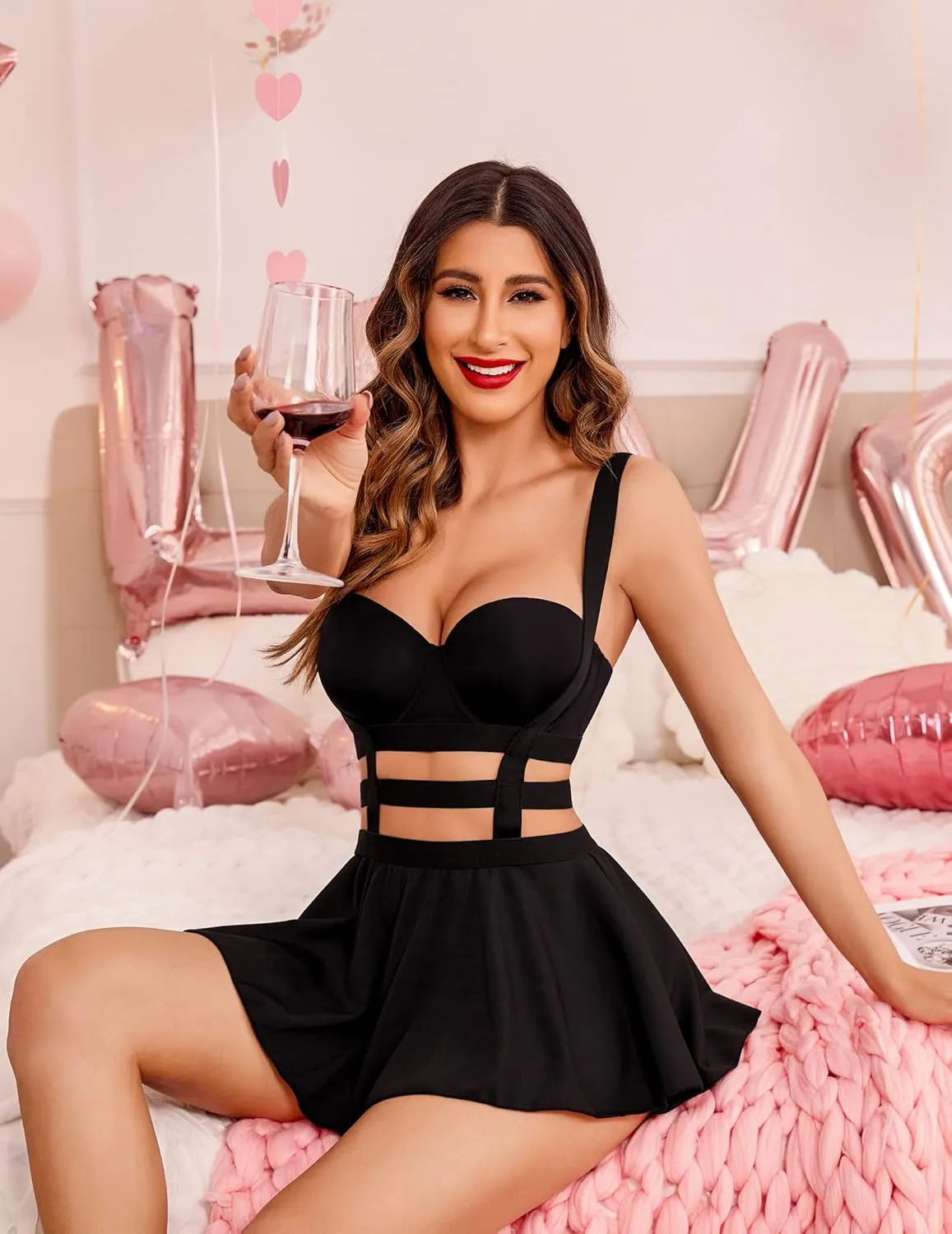 Avidlove Women Sexy Skirt Pleated Mini Skirt Suspender Skirt A-Line Short Braces Skirt
