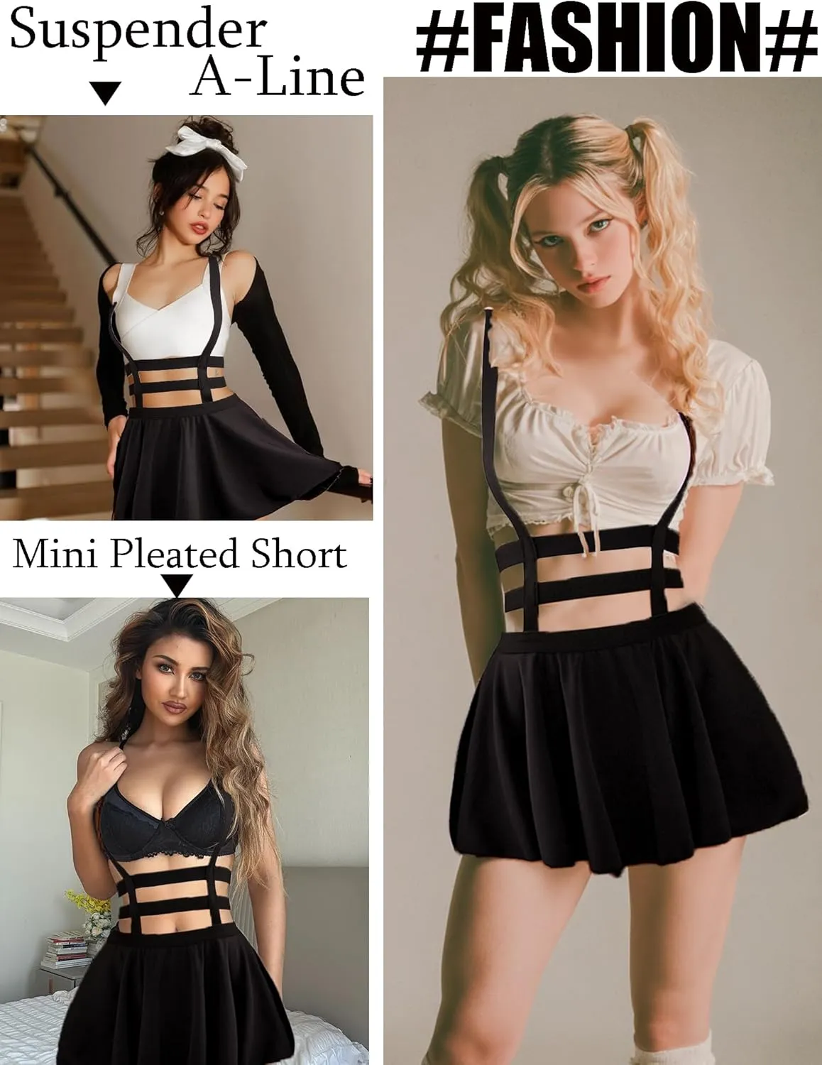Avidlove Women Sexy Skirt Pleated Mini Skirt Suspender Skirt A-Line Short Braces Skirt