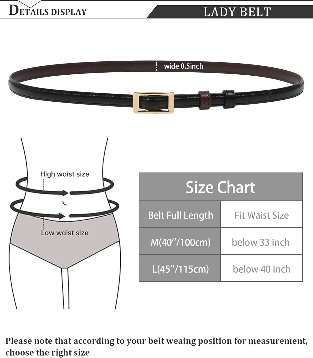 AWAYTR Skinny Reversible Leather Belt - Hole Free Thin Waist Belt for Women Jeans Dress with Gold Buckle