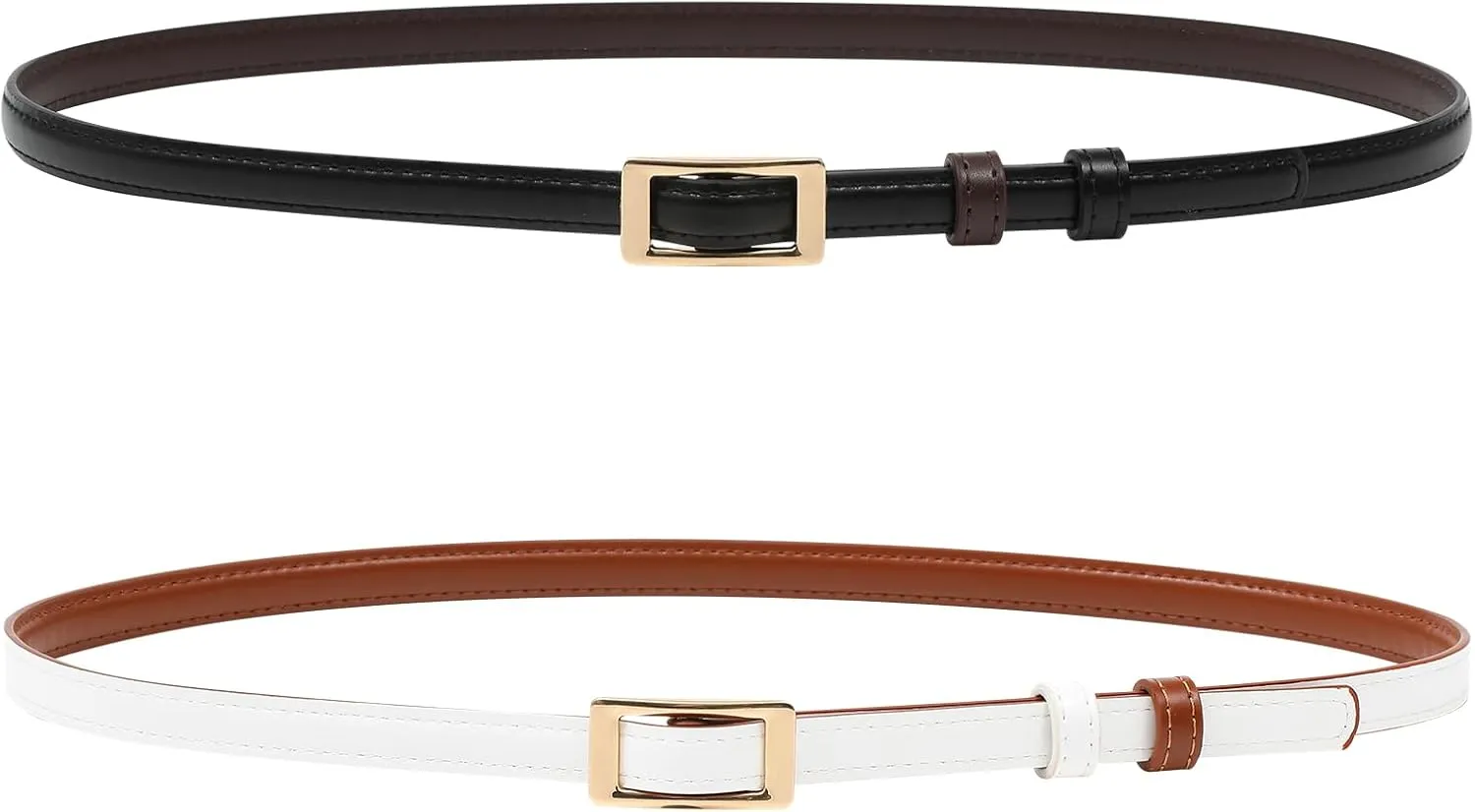 AWAYTR Skinny Reversible Leather Belt - Hole Free Thin Waist Belt for Women Jeans Dress with Gold Buckle