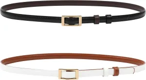 AWAYTR Skinny Reversible Leather Belt - Hole Free Thin Waist Belt for Women Jeans Dress with Gold Buckle