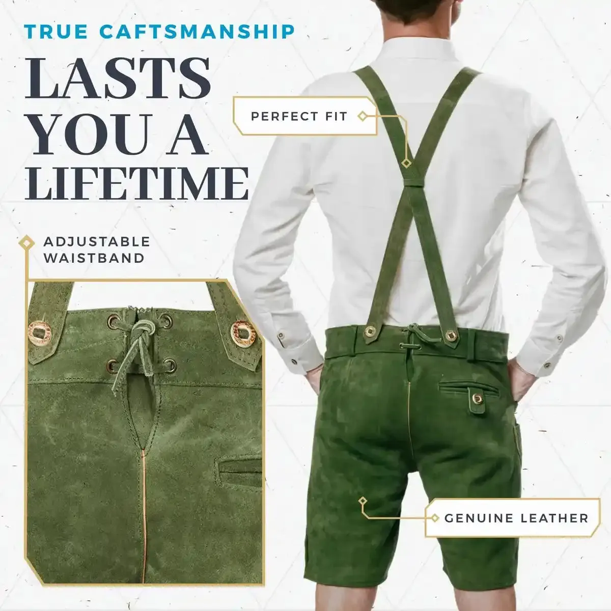 Bavarian Lederhosen Men Short Green