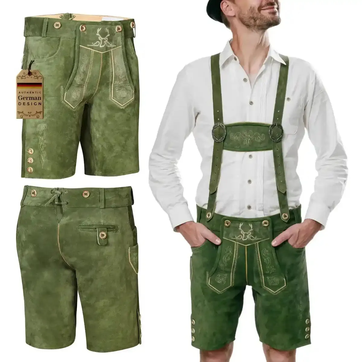 Bavarian Lederhosen Men Short Green