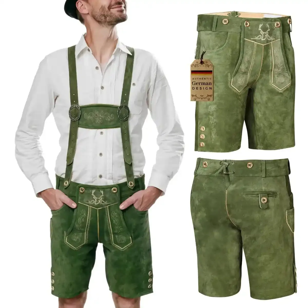 Bavarian Lederhosen Men Short Green