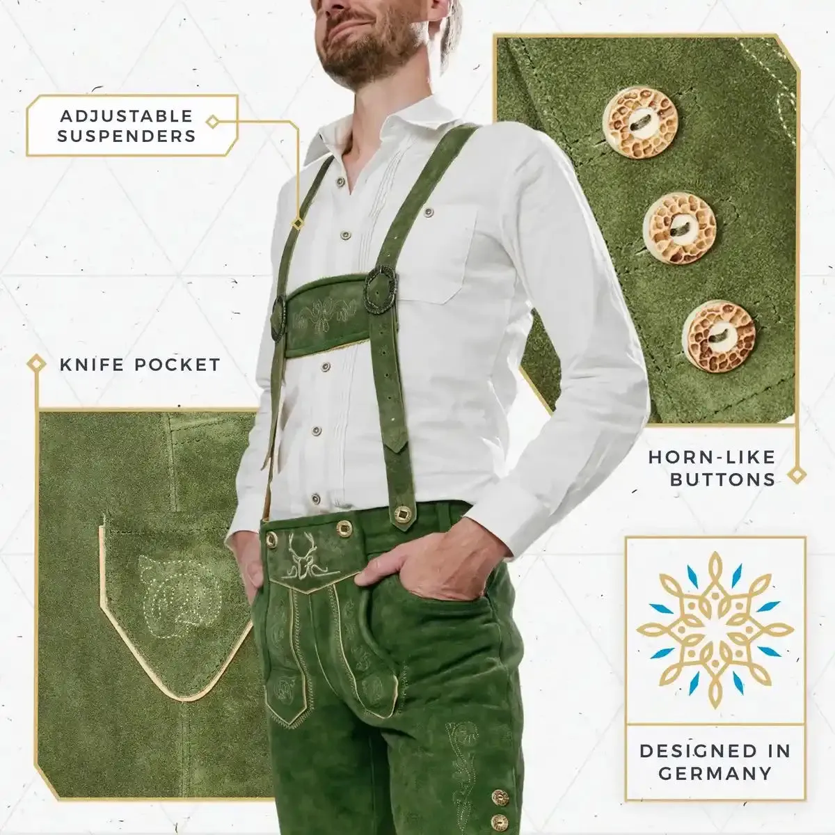 Bavarian Lederhosen Men Short Green