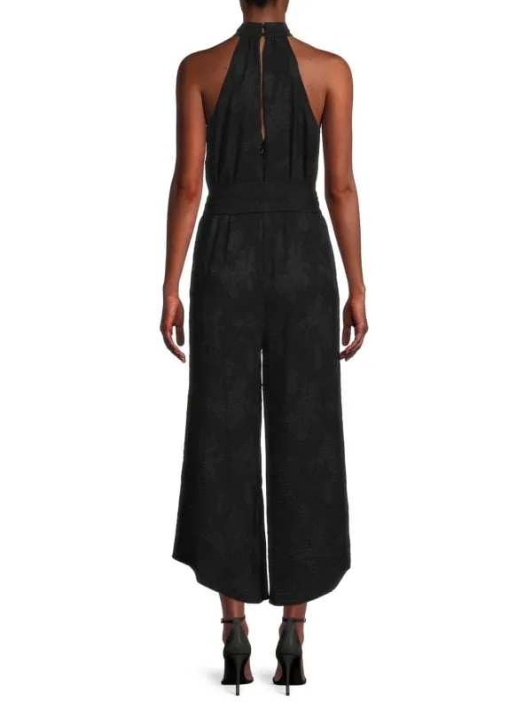 BCBGMAXAZRIA Floral Halter Jumpsuit, Black