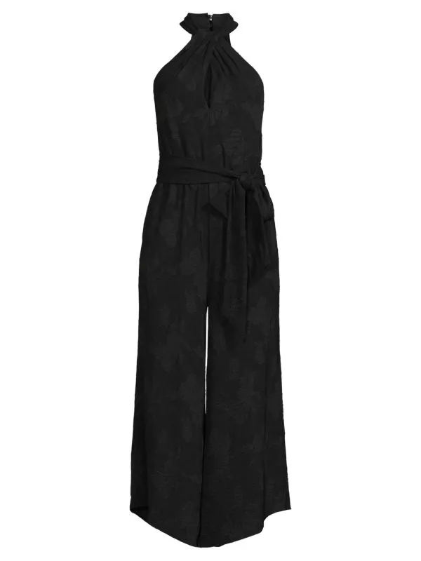 BCBGMAXAZRIA Floral Halter Jumpsuit, Black