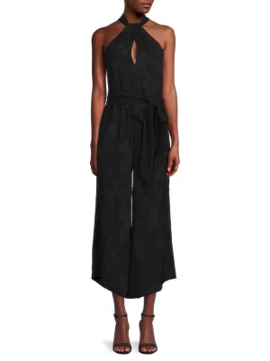BCBGMAXAZRIA Floral Halter Jumpsuit, Black