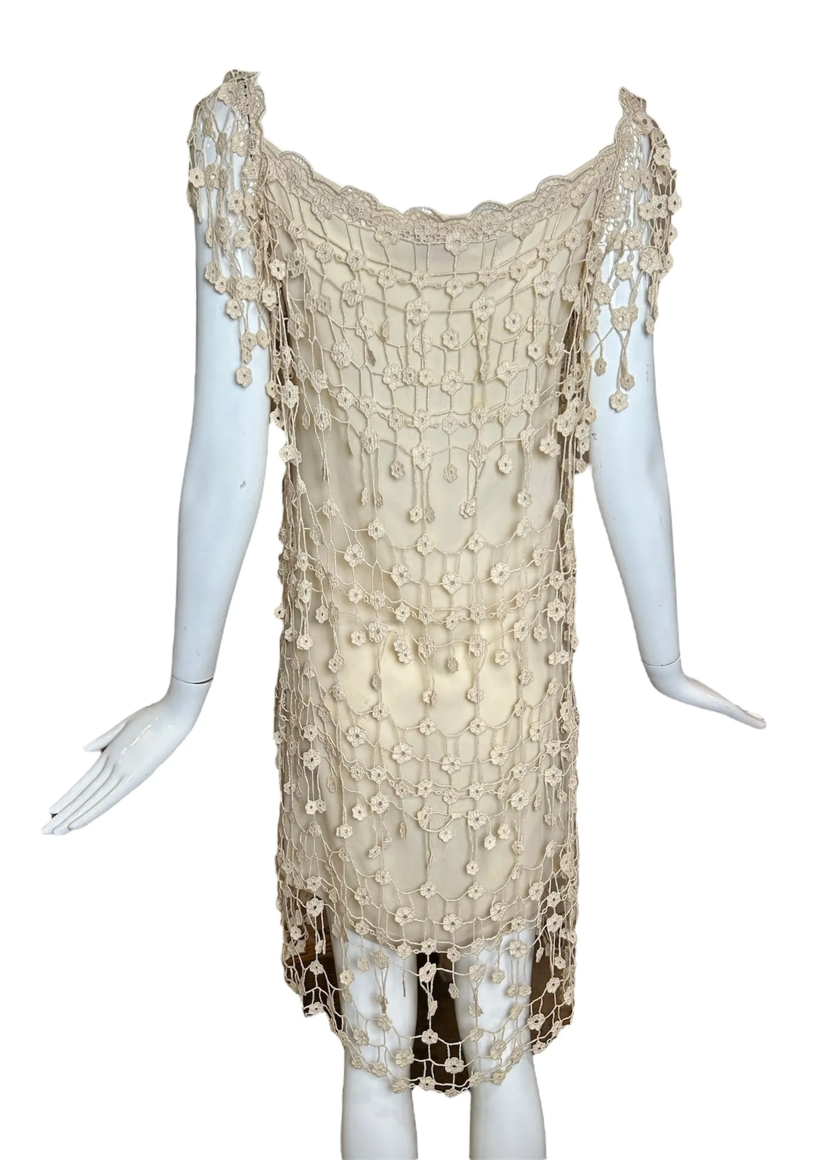 Biagotti Ditsy Cream Crochet Lace Dress