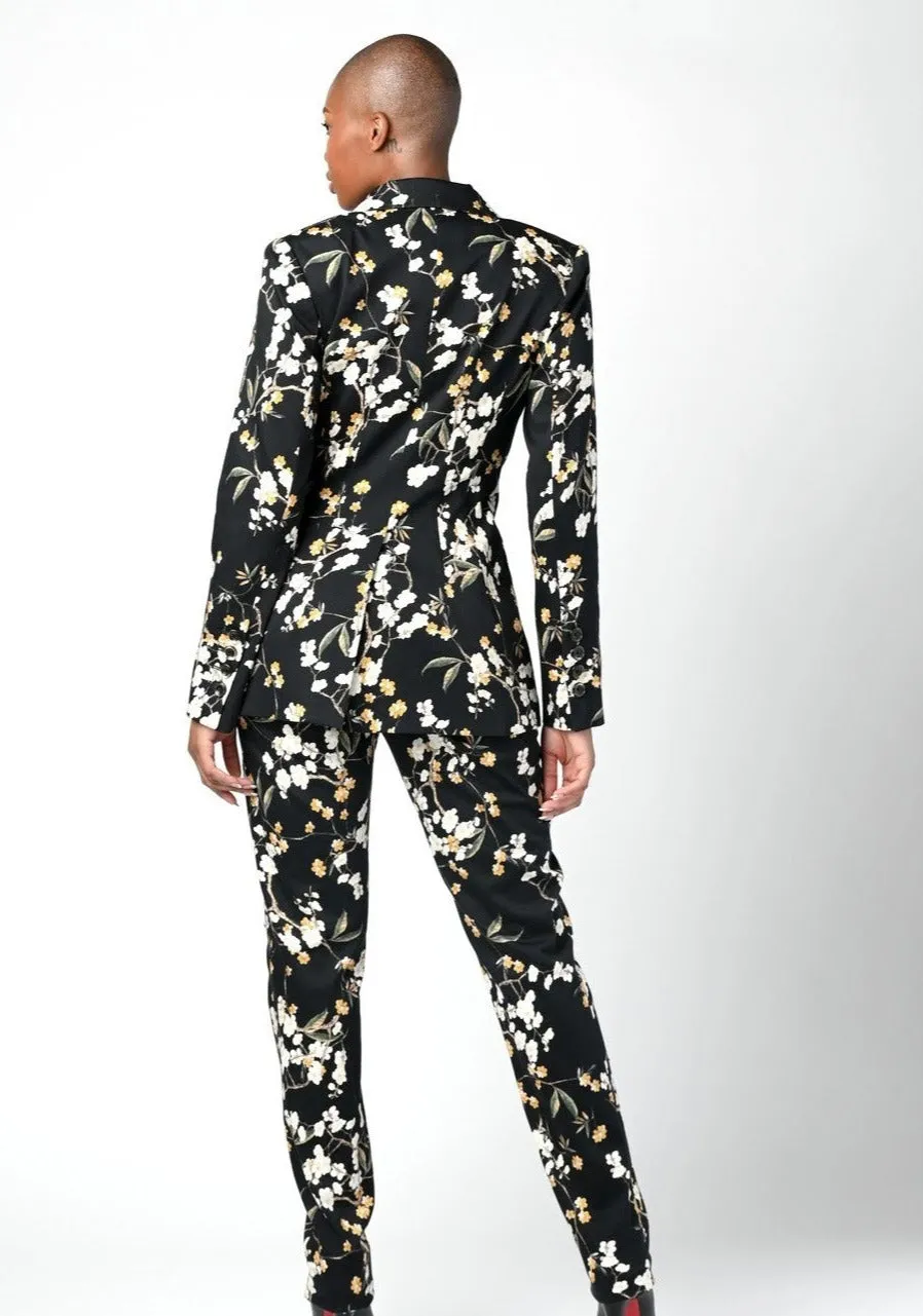 Black Floral Print Cotton Button Front Jacket
