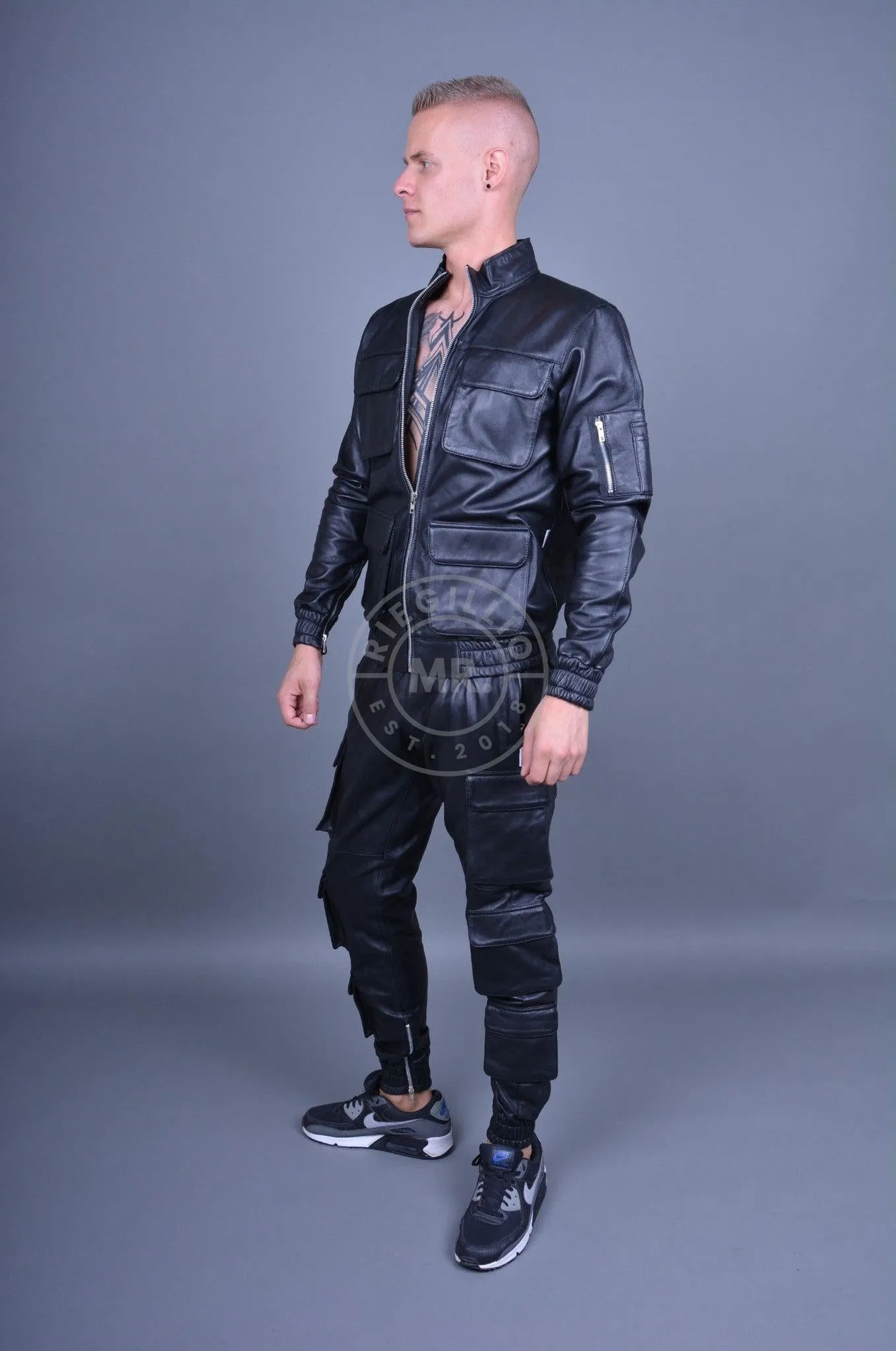 Black Leather Utility Jacket