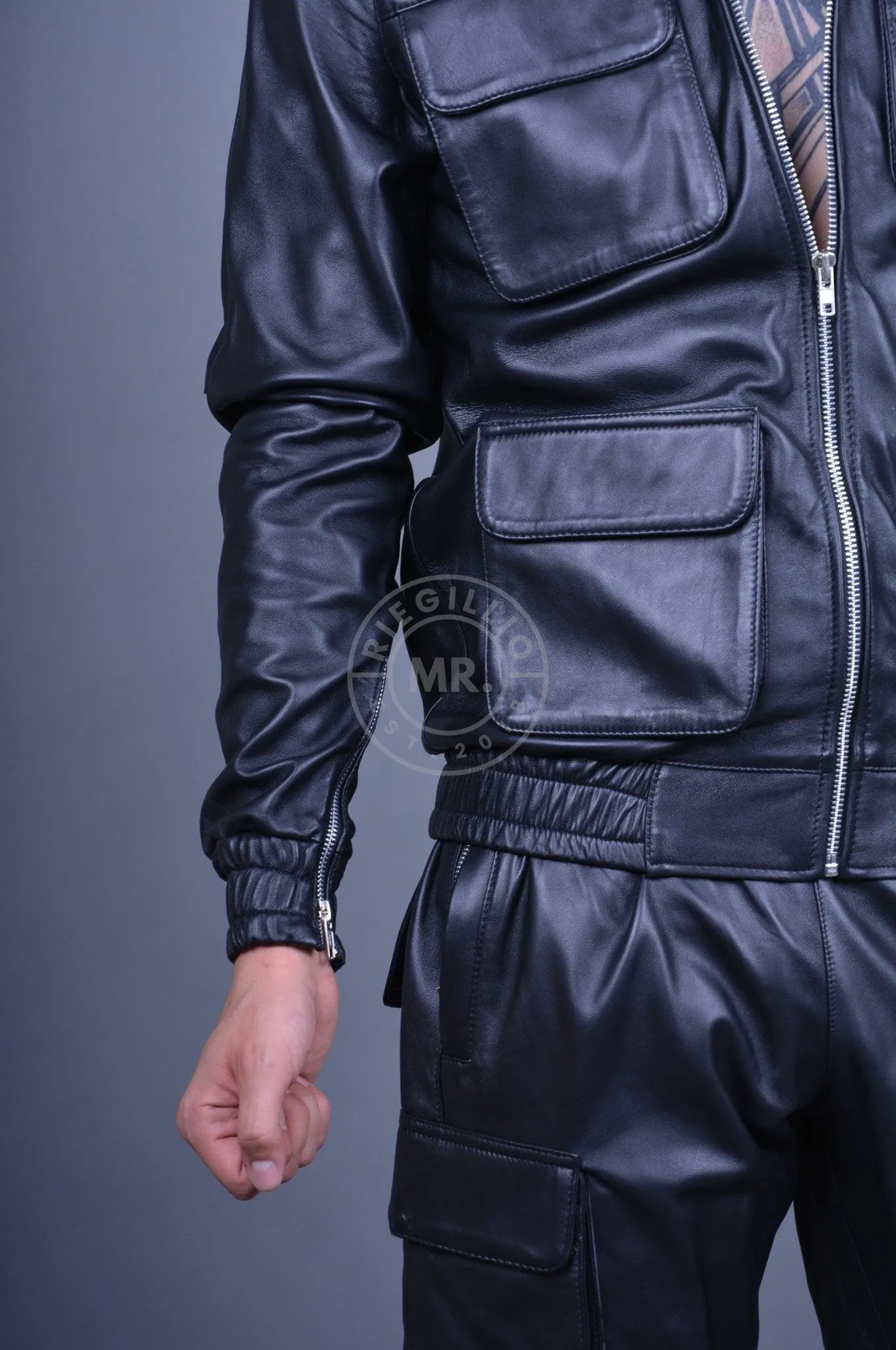Black Leather Utility Jacket