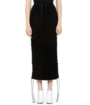 Black Suede Lace-Up Skirt