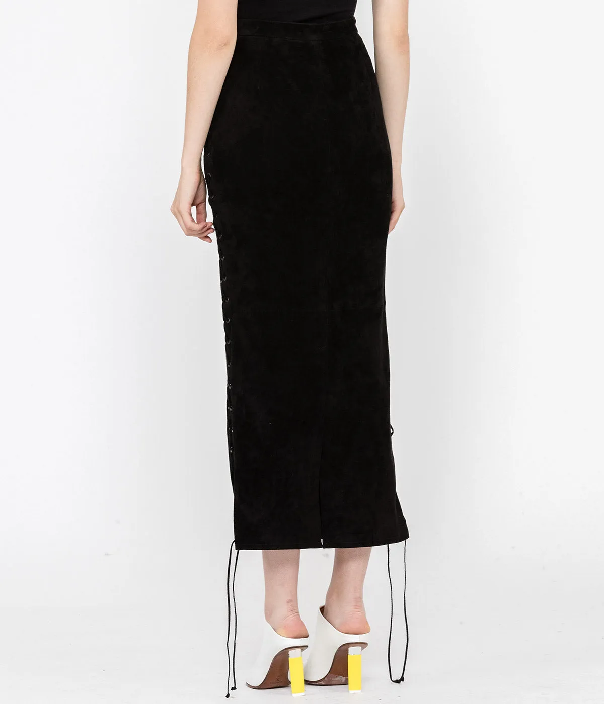 Black Suede Lace-Up Skirt