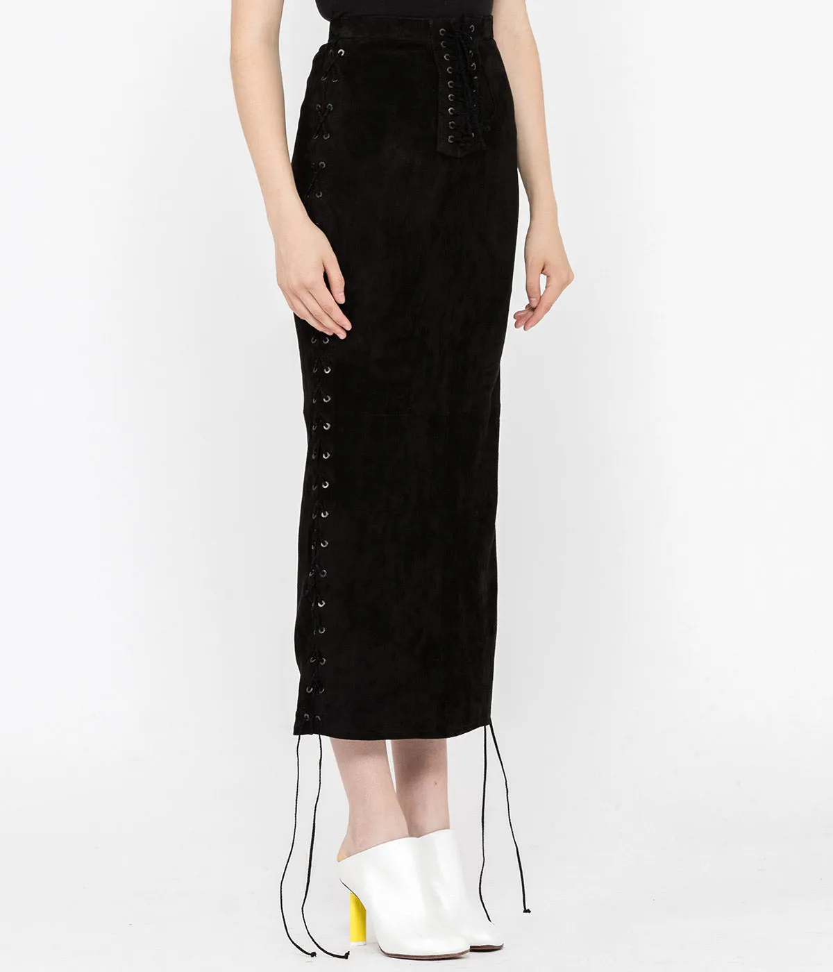 Black Suede Lace-Up Skirt