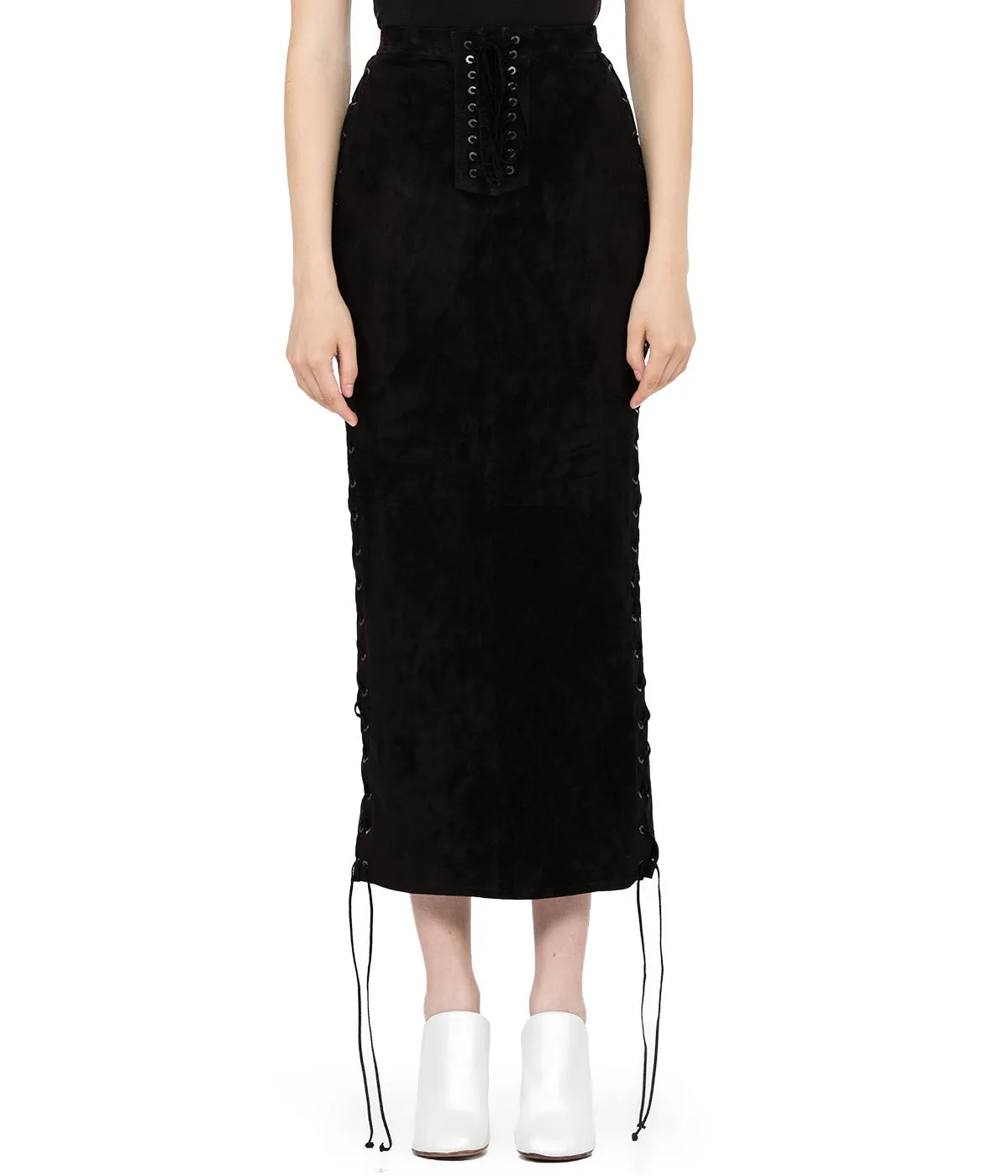 Black Suede Lace-Up Skirt