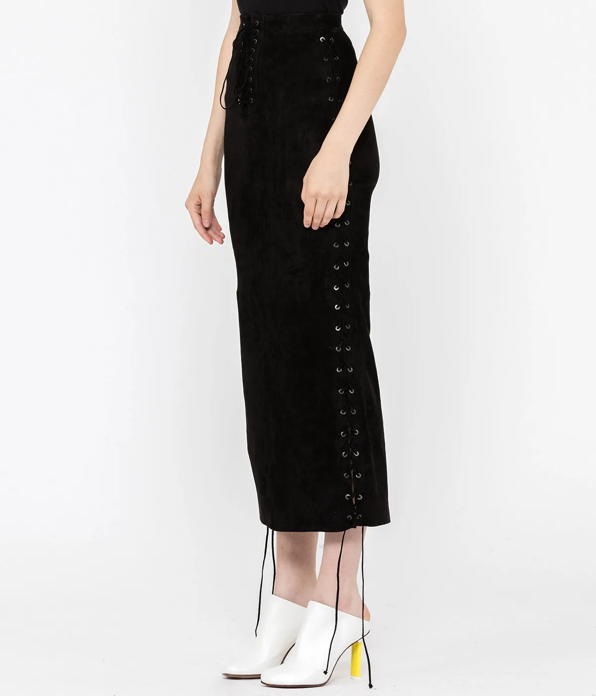 Black Suede Lace-Up Skirt