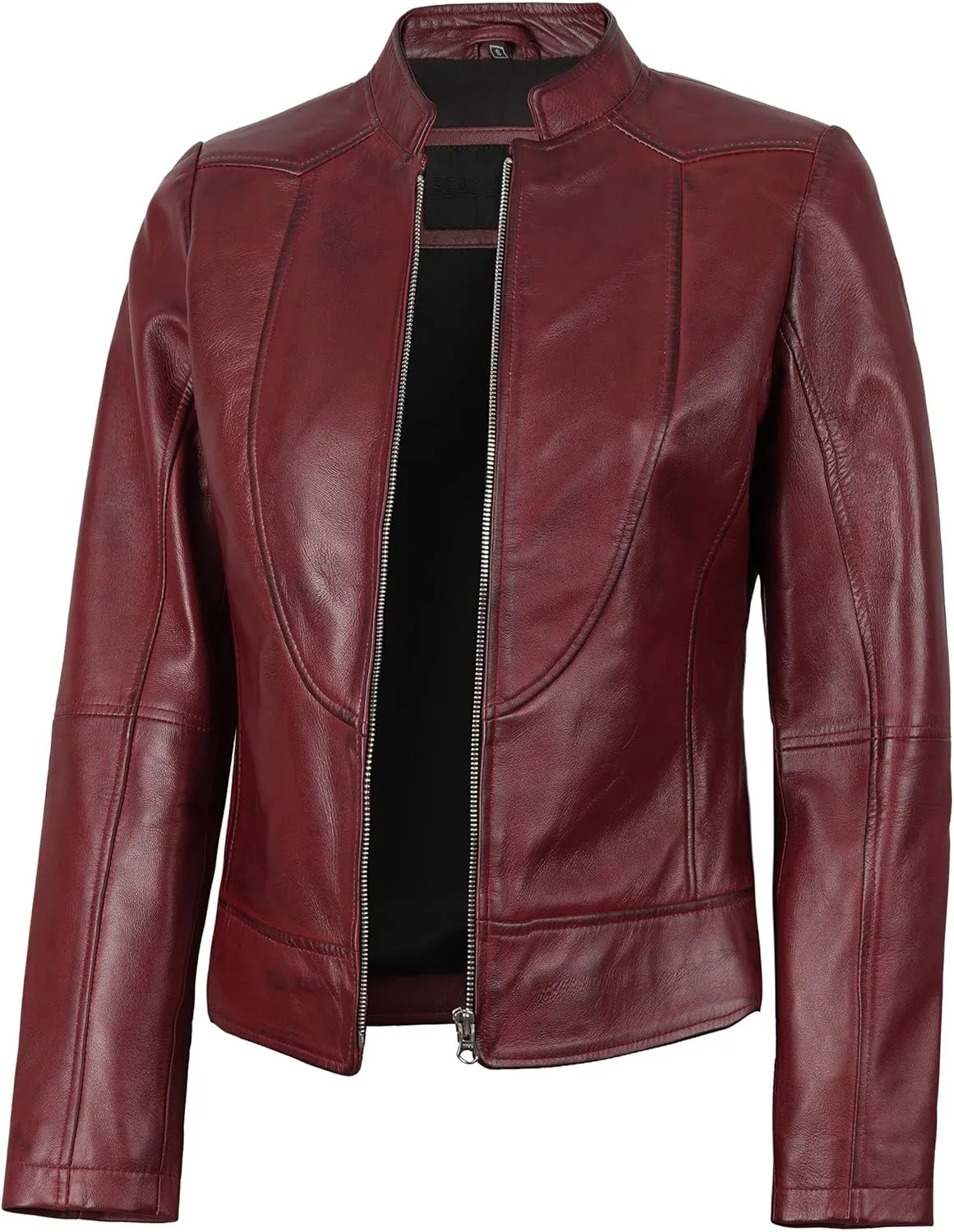 Blingsoul Leather Jacket Women - Cafe Racer Real Lambskin Womens Leather Jacket