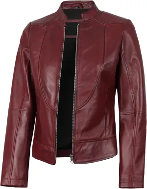 Blingsoul Leather Jacket Women - Cafe Racer Real Lambskin Womens Leather Jacket
