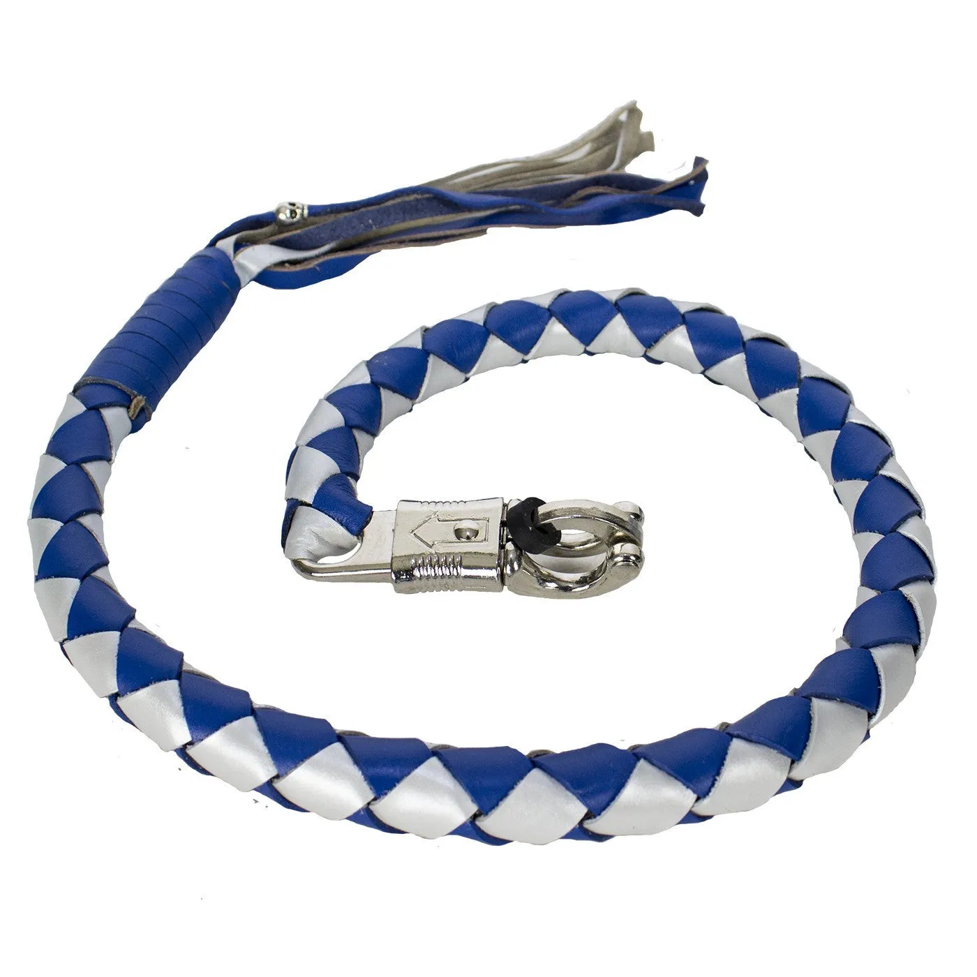 Blue and Silver Hand-Braided Leather Get Back Whip