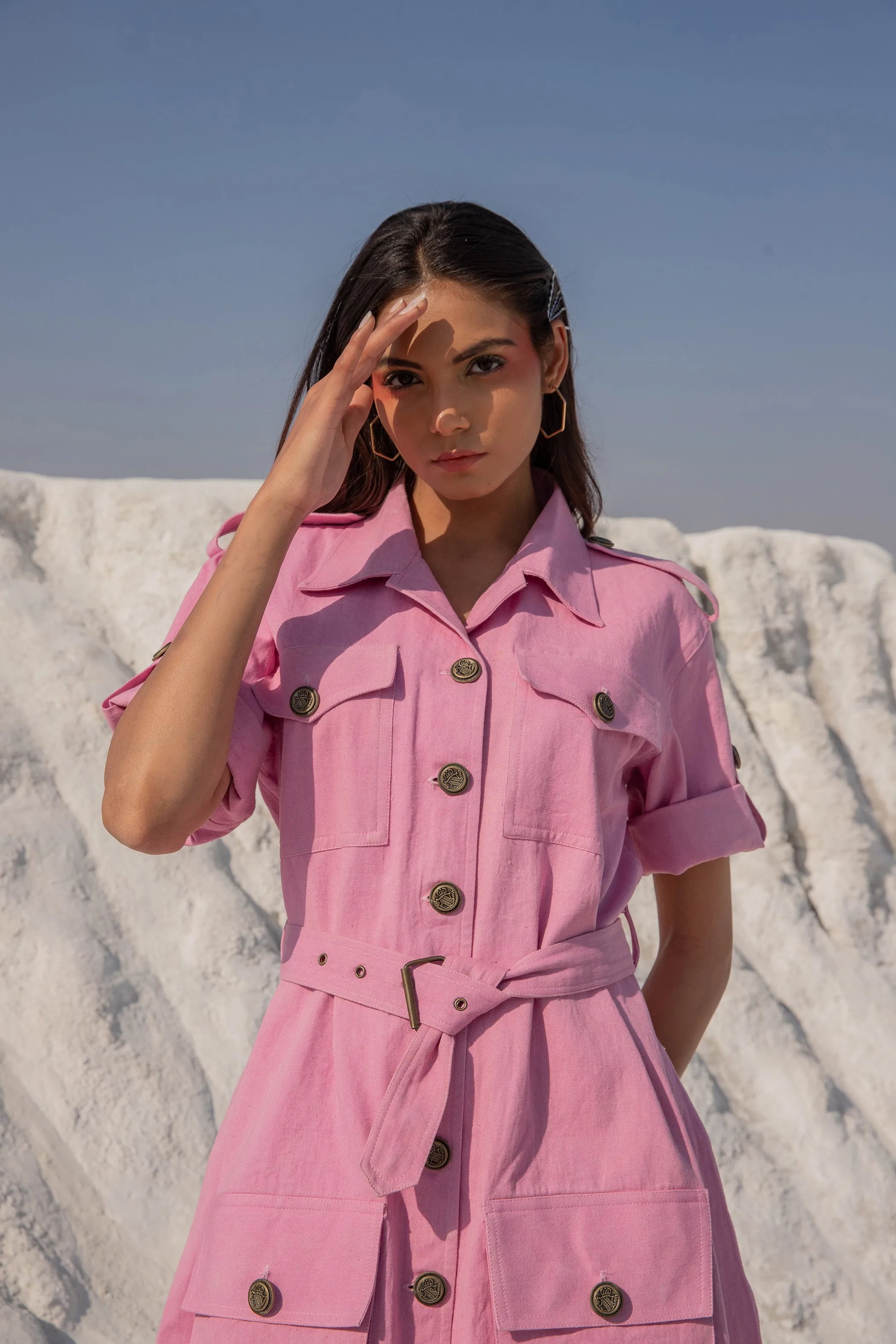 Blush button down Dress