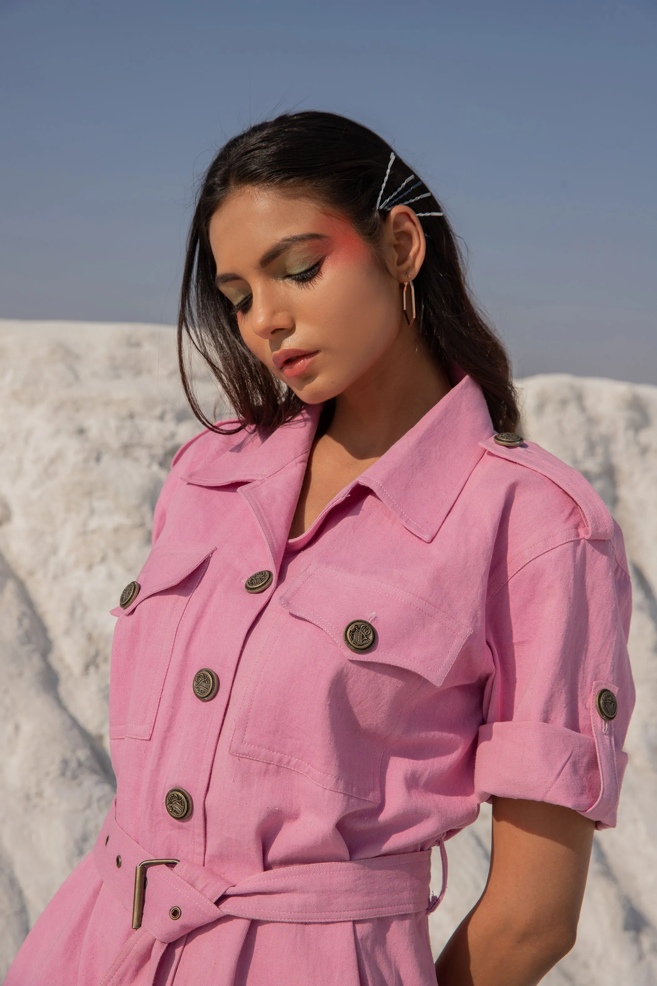 Blush button down Dress