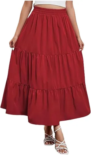 Boho Maxi Skirts for Women Summer Flowy Elastic High Waisted Tiered Ruffle Hem Skirt Casual A Line Long Beach Skirts