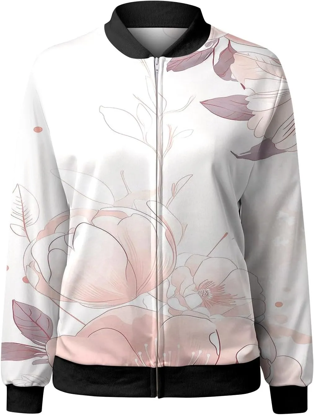 Bomber Jacket Women 2024 Causal Floral Zip Up Coats Stand Collar Fall Jackets Lightweight Outerwear Windbreaker