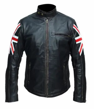Cafe Racer UK Flag Motorcycle  Leather Jacket