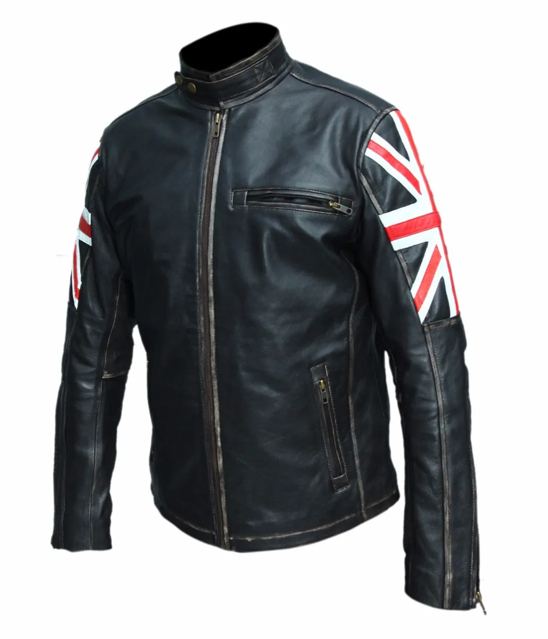 Cafe Racer UK Flag Motorcycle  Leather Jacket