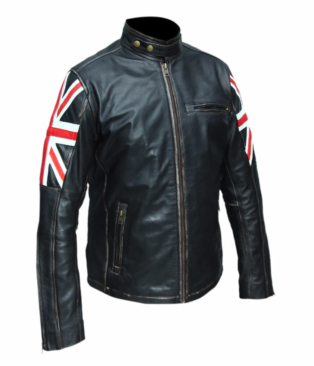 Cafe Racer UK Flag Motorcycle  Leather Jacket
