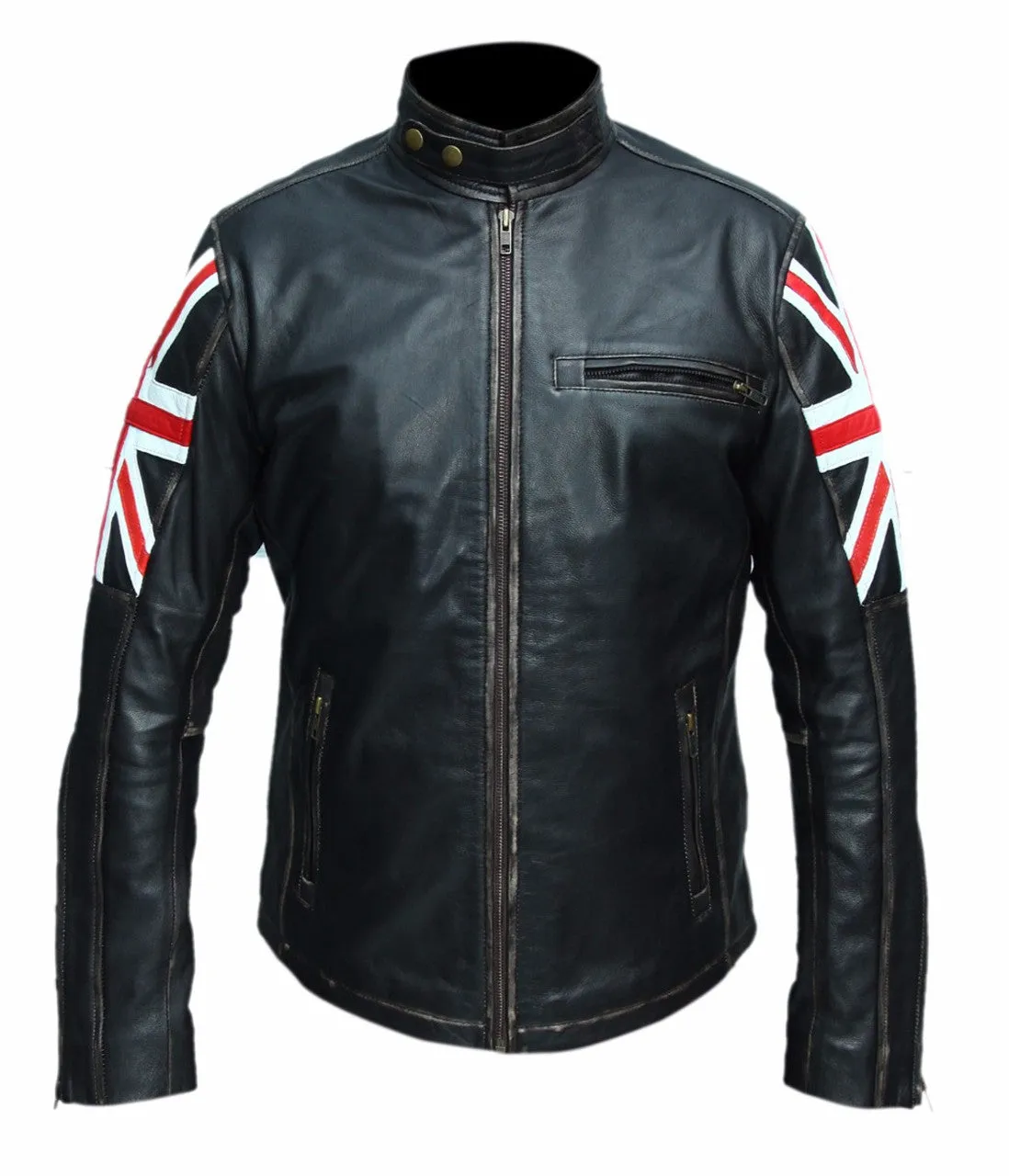 Cafe Racer UK Flag Motorcycle  Leather Jacket