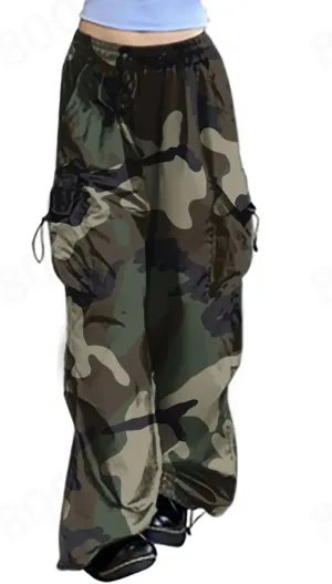 Camo Cargo Pants Women Wide Leg Parachute Sweatpant High Waisted Flowy Baggy 2024 Summer Teen Girl Y2K Trendy Clothes