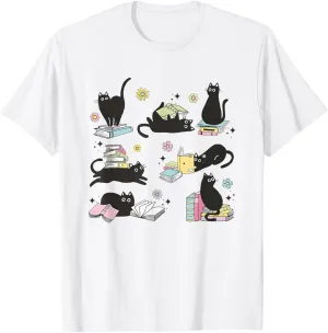 Cats Reading Books Shirt Cat Lover Kitten Reading Book Lover T-Shirt