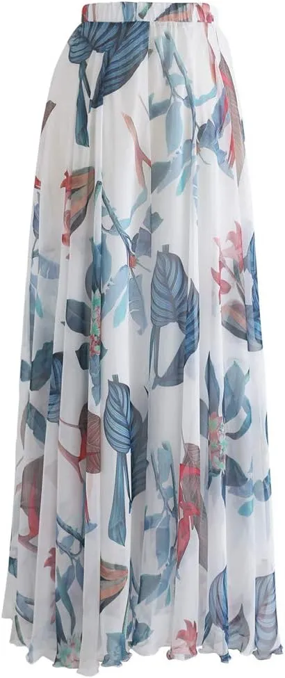 CHICWISH Women's Floral Watercolor Flower Maxi Floral Chiffon Slip Skirt