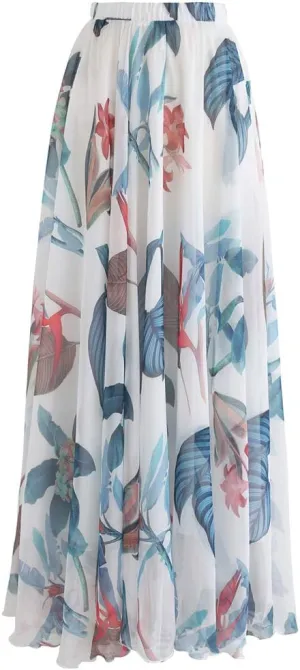 CHICWISH Women's Floral Watercolor Flower Maxi Floral Chiffon Slip Skirt